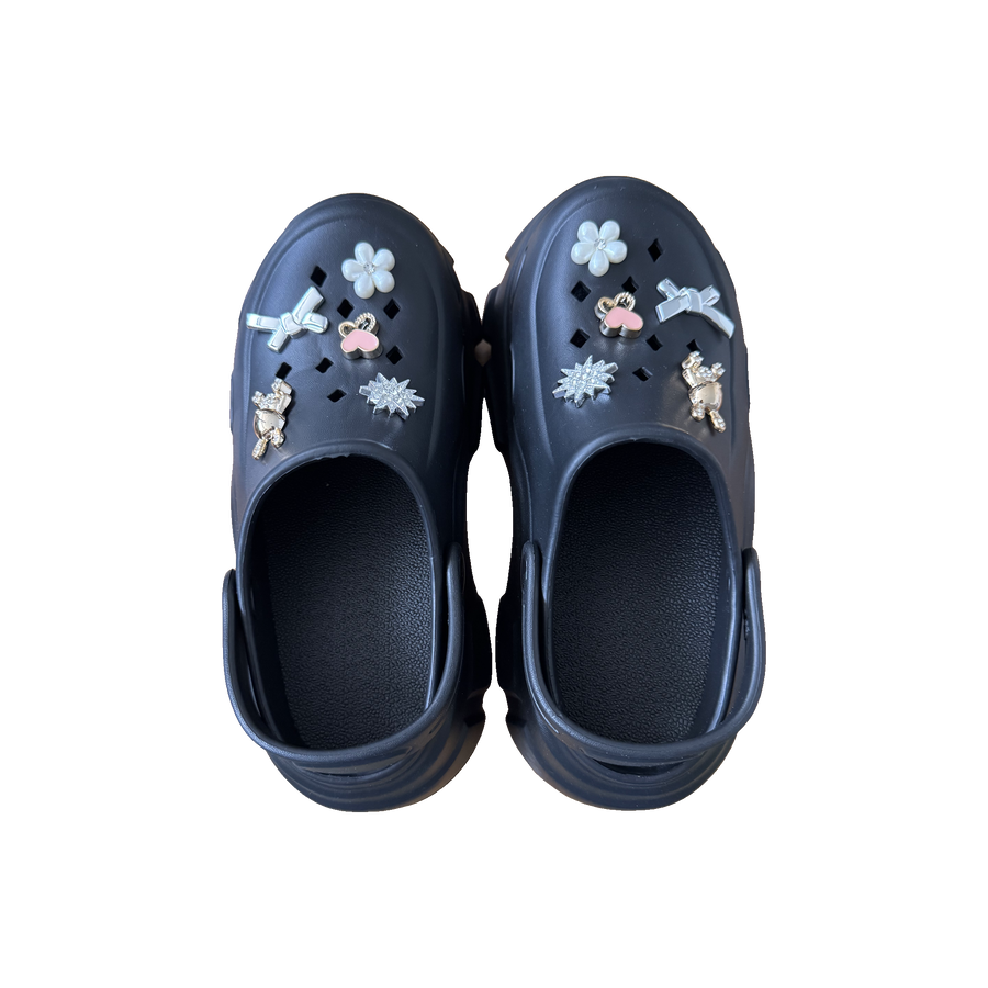 Black Garden Charm Chunky Clog