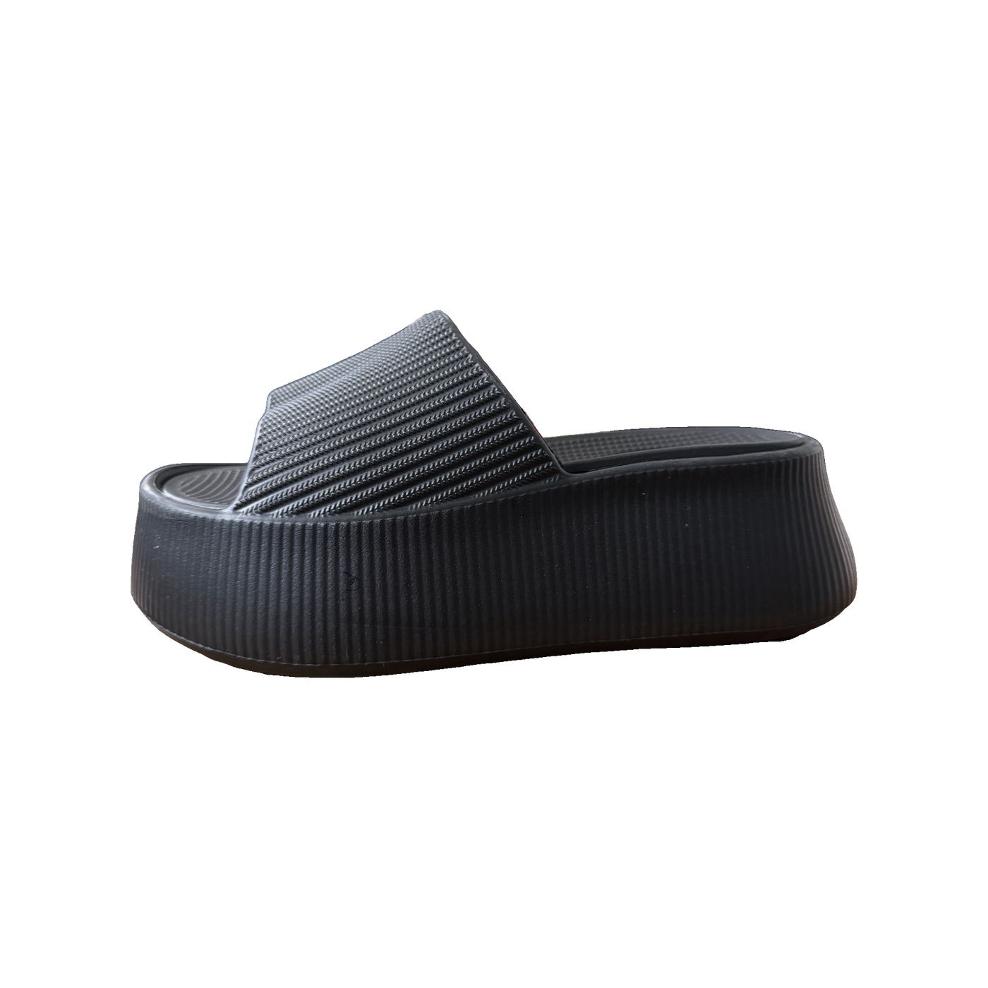 Midnight Ribbed Platform Slide