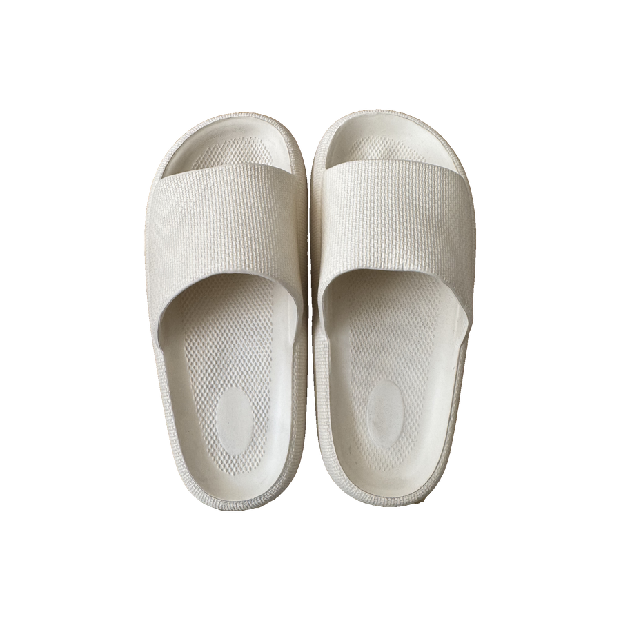 Cream Ribbed Platform Slide