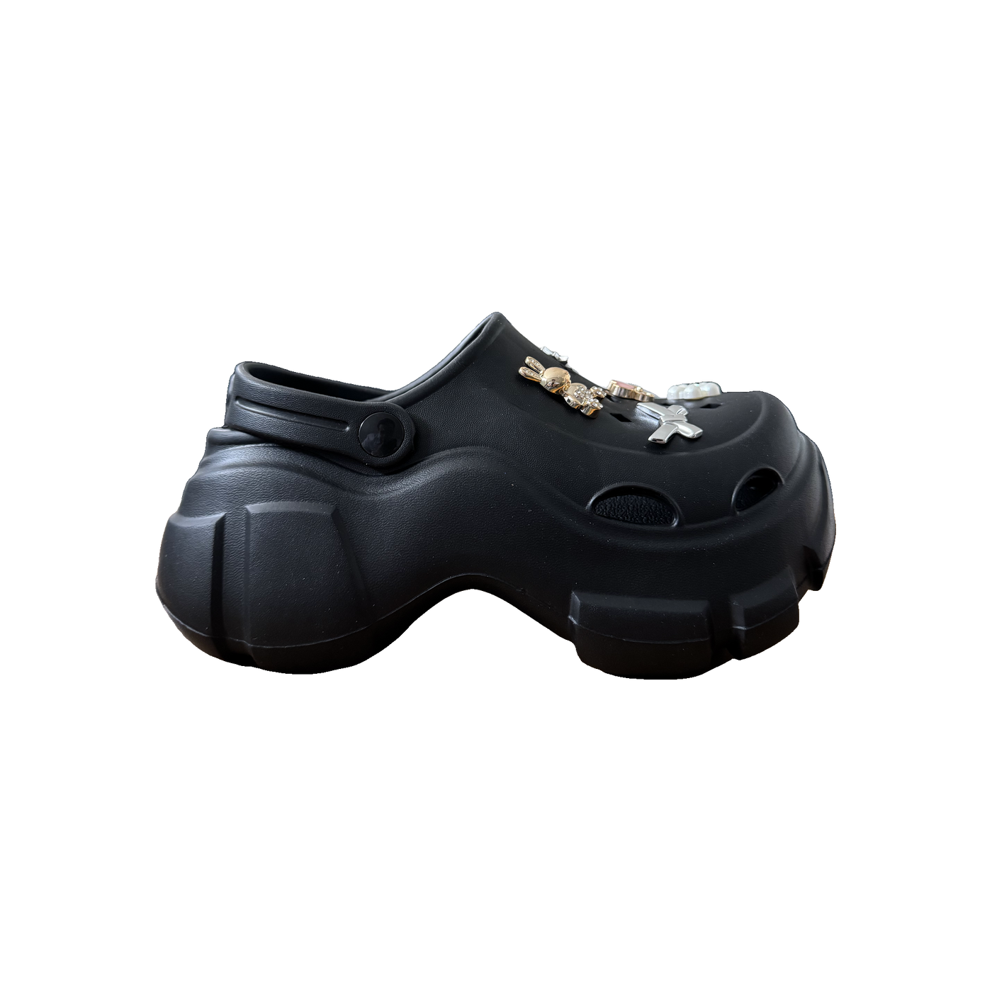 Black Garden Charm Chunky Clog