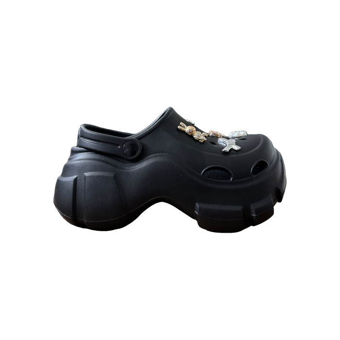 Black Garden Charm Chunky Clog