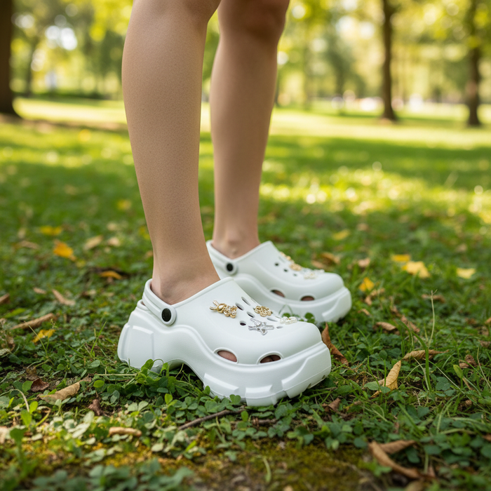 Bone Trail Charm Platform Clog on feet