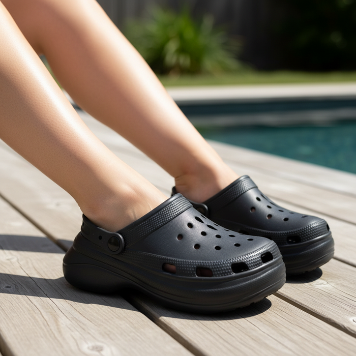 Black Chunky Classic Clog on feet