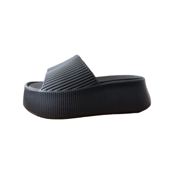 Midnight Ribbed Platform Slide