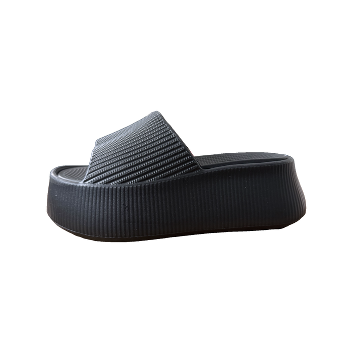 Midnight Ribbed Platform Slide