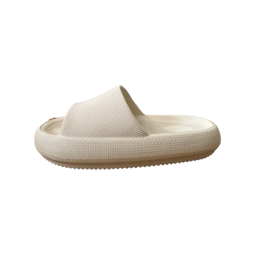 Cream Ribbed Platform Slide