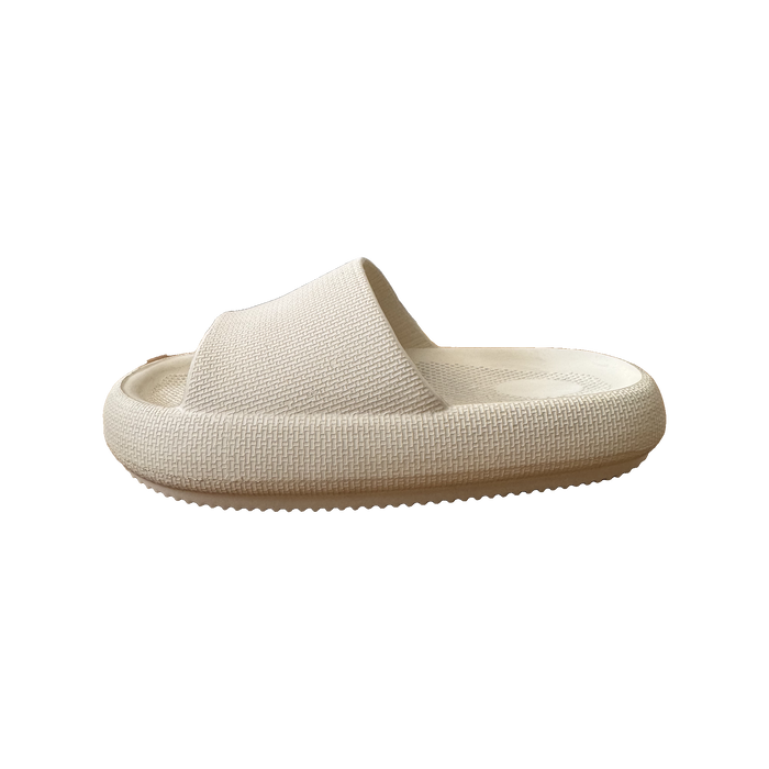 Cream Ribbed Platform Slide