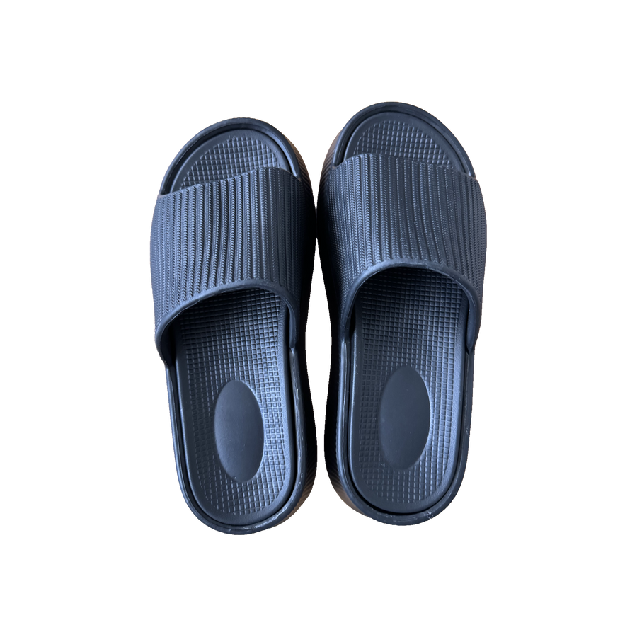 Midnight Ribbed Platform Slide