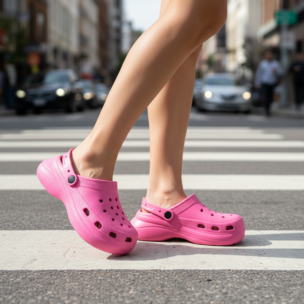 Hot Pink Classic Clog on feet