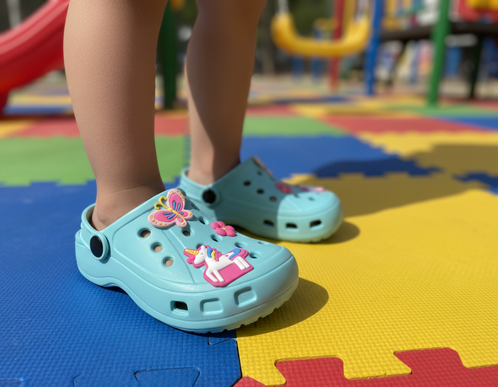 Charm Clog Pool Party on feet