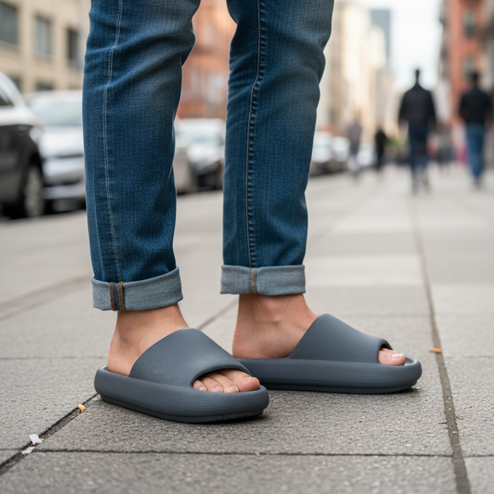 Slate Ribbed Platform Slide on feet